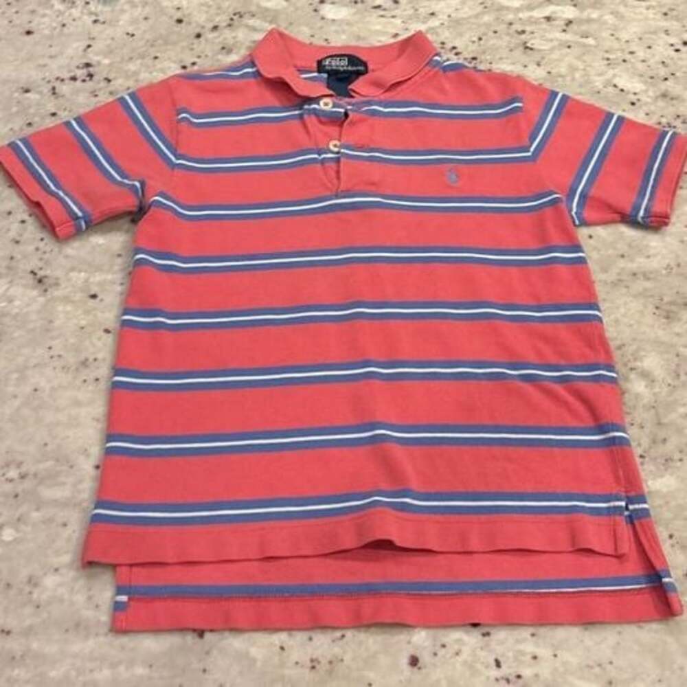 Polo Ralph Lauren Striped Polo Shirt, salmon and blue, boys size 6
